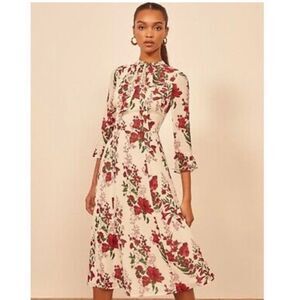 Reformation Red and White Midi Dress
